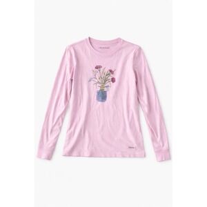 Life is Good Womens Pink Floral Wildflower Long Sleeve Crusher Tee M cottagecore